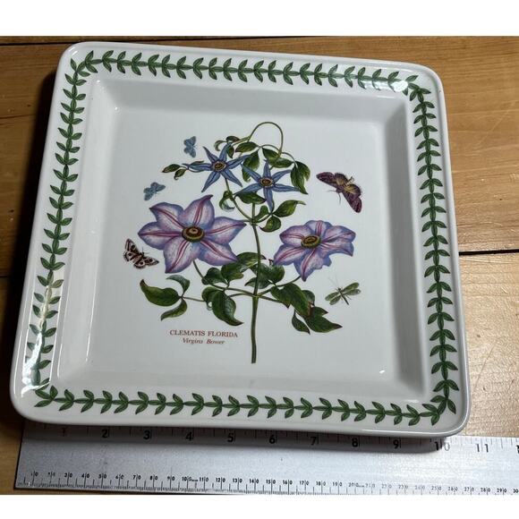 Portmeirion Botanic Gardens Square Dinner Plate 11" Clematis Florida Flower. - Picture 3 of 6